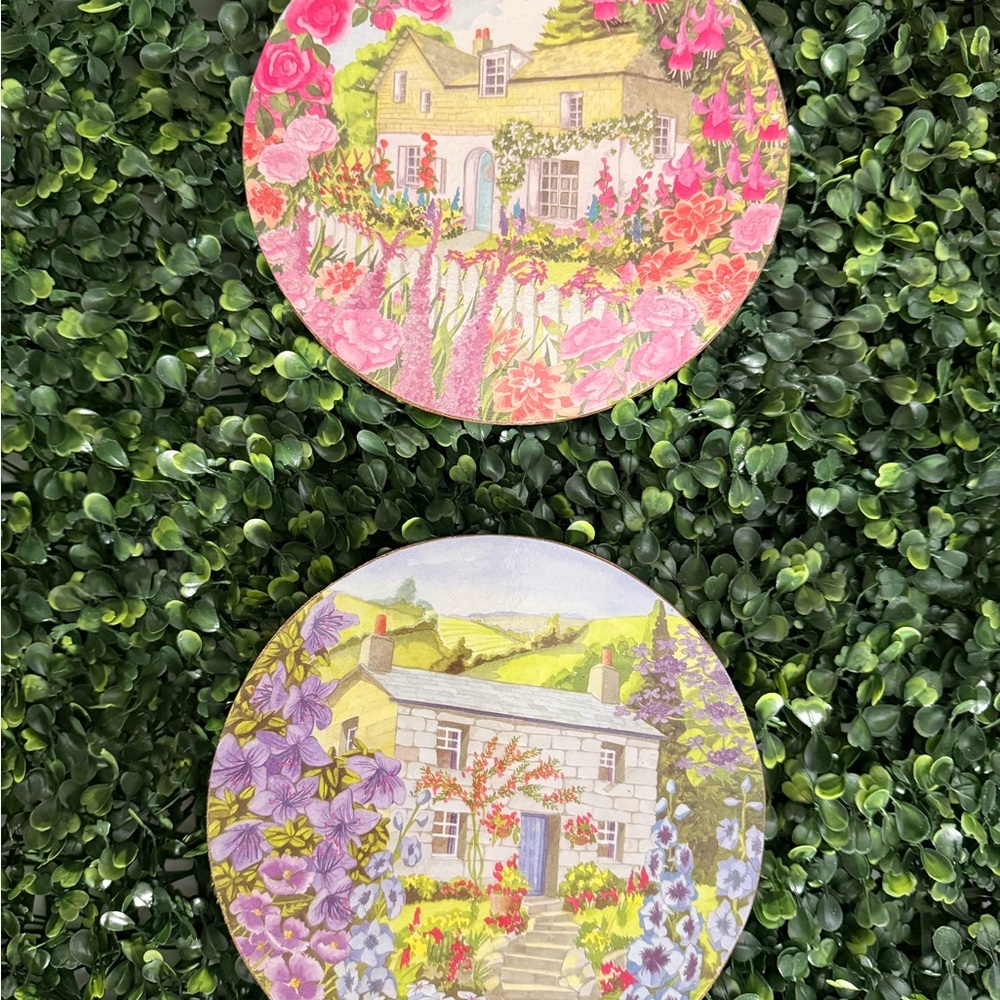 Floral Cottage Teapot Coaster Set - Pink and Purple